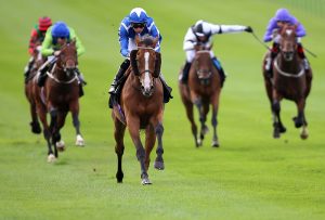 Withhold (centre) wins the Jockey Club Rose Bowl Stakes at Newmarket (Nigel French/PA)